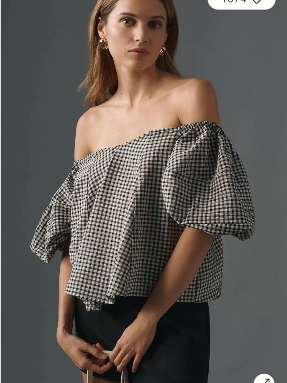 Anthropologie Maeve Puff-Sleeve Off the Shoulder Gingham Top